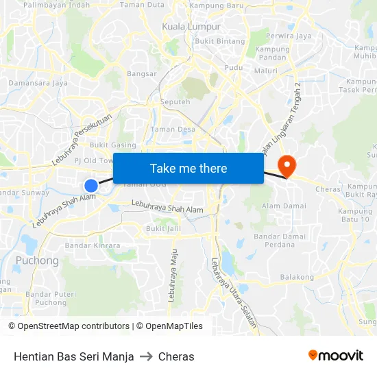 Hentian Bas Seri Manja to Cheras map