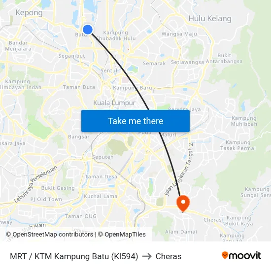 MRT / KTM Kampung Batu (Kl594) to Cheras map