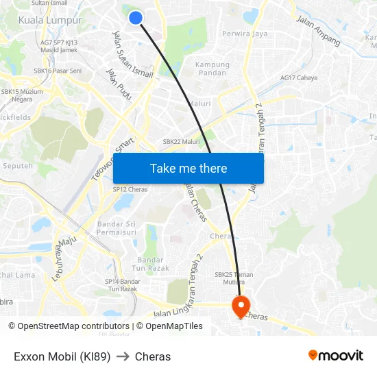 Exxon Mobil (Kl89) to Cheras map