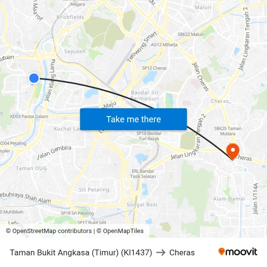 Taman Bukit Angkasa (Timur) (Kl1437) to Cheras map