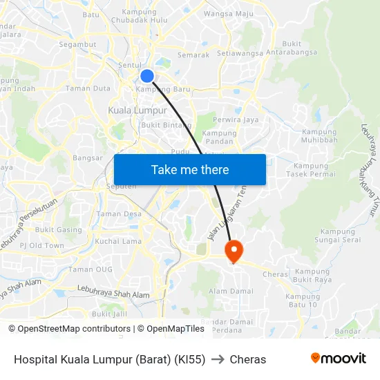 Hospital Kuala Lumpur (Barat) (Kl55) to Cheras map