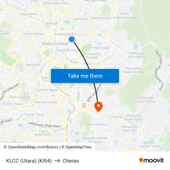 KLCC (Utara) (Kl94) to Cheras map