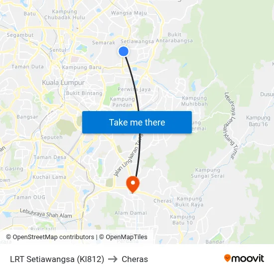 LRT Setiawangsa (Kl812) to Cheras map