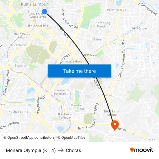 Menara Olympia (Kl14) to Cheras map