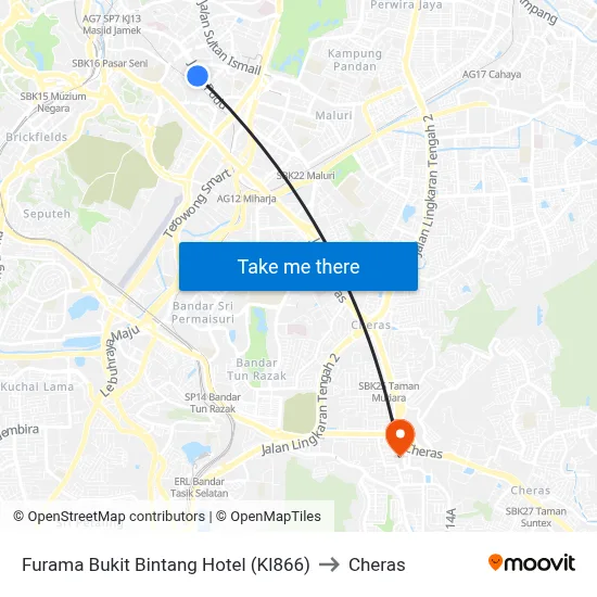 Furama Bukit Bintang Hotel (Kl866) to Cheras map