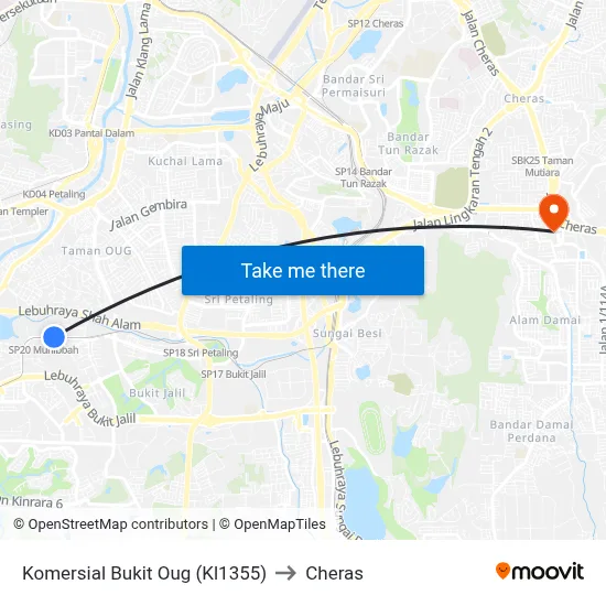 Komersial Bukit Oug (Kl1355) to Cheras map