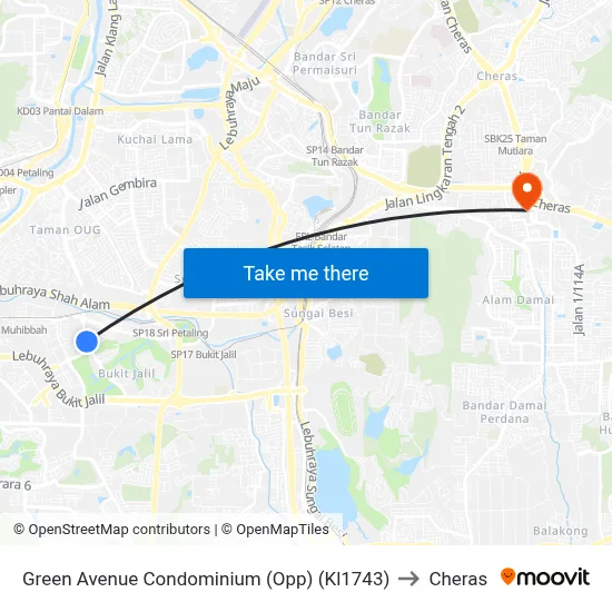 Green Avenue Condominium (Opp) (Kl1743) to Cheras map