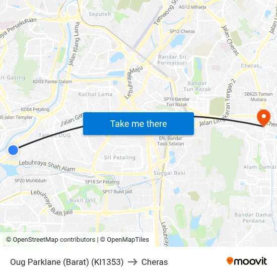 Oug Parklane (Barat) (Kl1353) to Cheras map