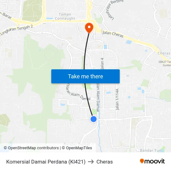 Komersial Damai Perdana (Kl421) to Cheras map