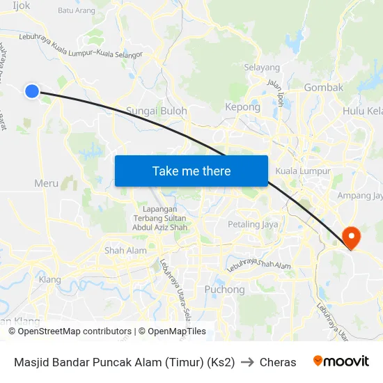 Masjid Bandar Puncak Alam (Timur) (Ks2) to Cheras map