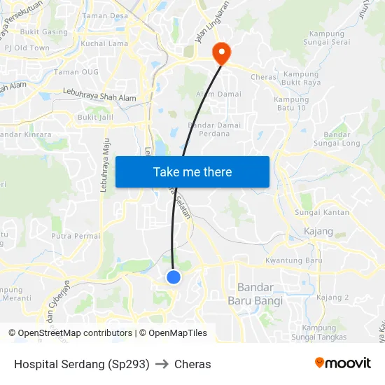 Hospital Serdang (Sp293) to Cheras map