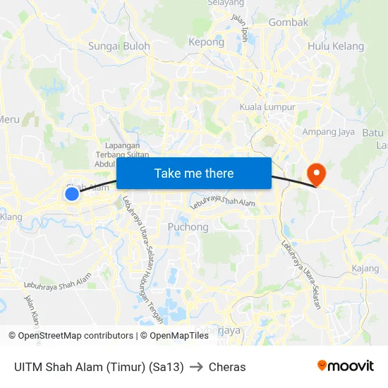 UITM Shah Alam (Timur) (Sa13) to Cheras map