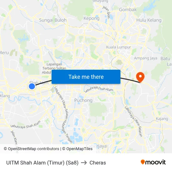 UITM Shah Alam (Timur) (Sa8) to Cheras map
