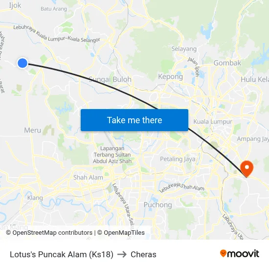 Lotus's Puncak Alam (Ks18) to Cheras map