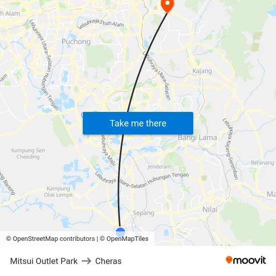 Mitsui Outlet Park to Cheras map