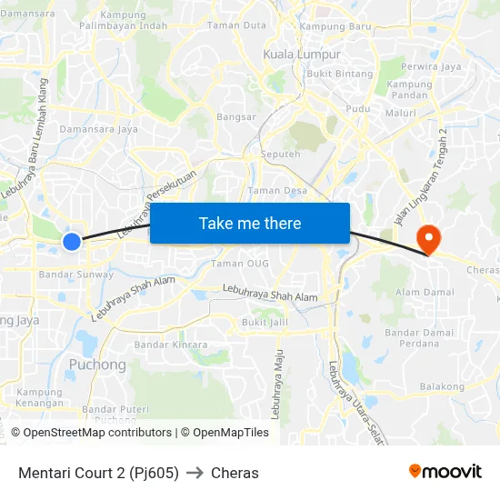 Mentari Court 2 (Pj605) to Cheras map