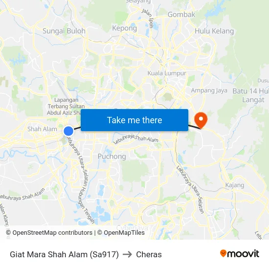 Giat Mara Shah Alam (Sa917) to Cheras map