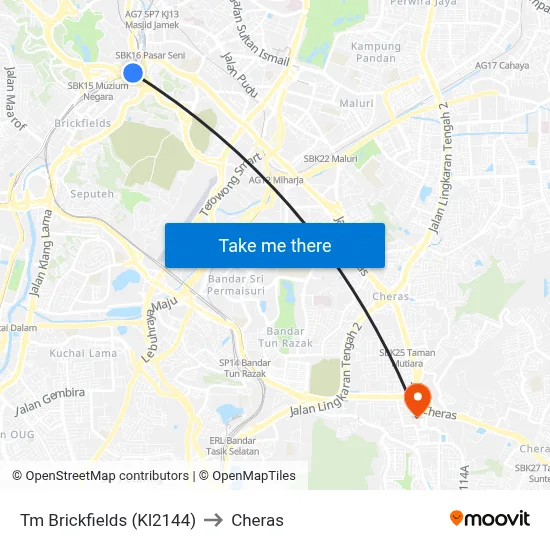 Tm Brickfields (Kl2144) to Cheras map