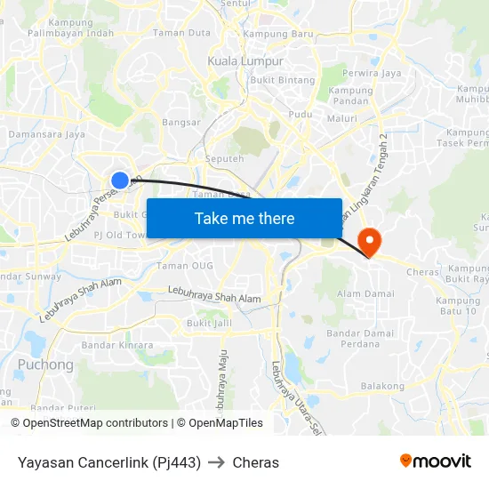 Yayasan Cancerlink (Pj443) to Cheras map