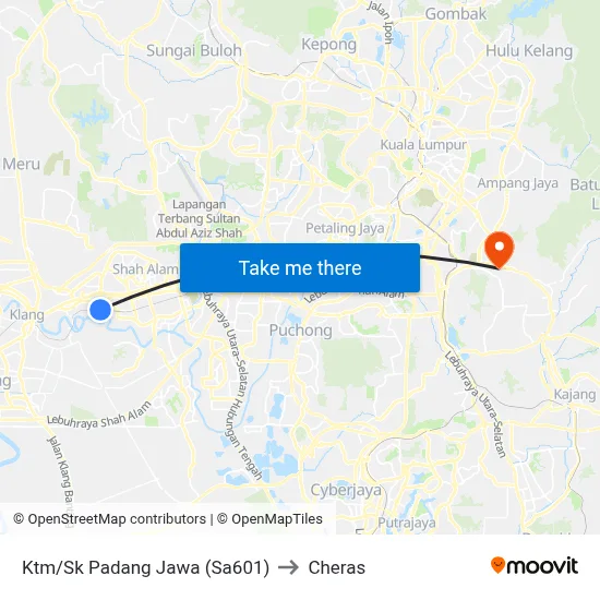 Ktm/Sk Padang Jawa (Sa601) to Cheras map
