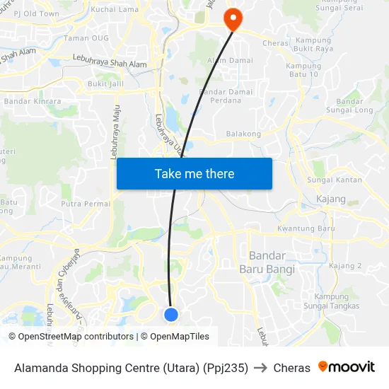 Alamanda Shopping Centre (Utara) (Ppj235) to Cheras map