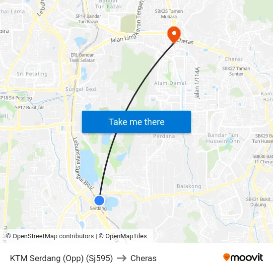 KTM Serdang (Opp) (Sj595) to Cheras map