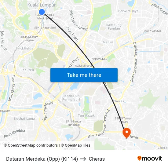 Dataran Merdeka (Opp) (Kl114) to Cheras map