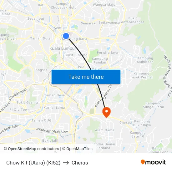 Chow Kit (Utara) (Kl52) to Cheras map