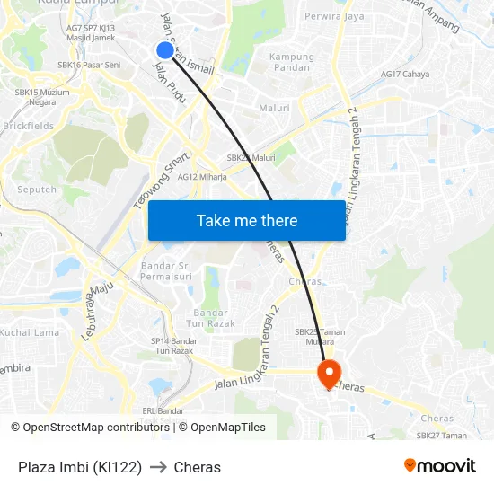 Plaza Imbi (Kl122) to Cheras map