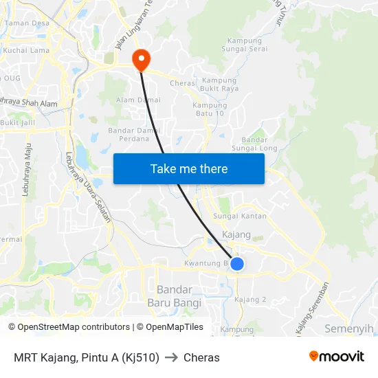 MRT Kajang, Pintu A (Kj510) to Cheras map