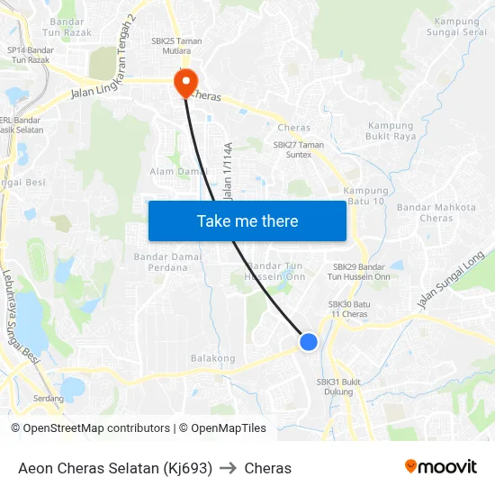 Aeon Cheras Selatan (Kj693) to Cheras map