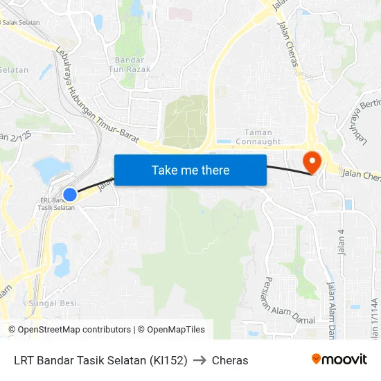LRT Bandar Tasik Selatan (Kl152) to Cheras map
