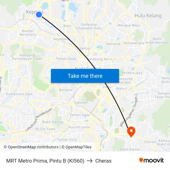 MRT Metro Prima, Pintu B (Kl560) to Cheras map