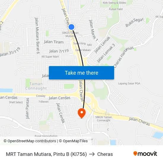 MRT Taman Mutiara, Pintu B (Kl756) to Cheras map