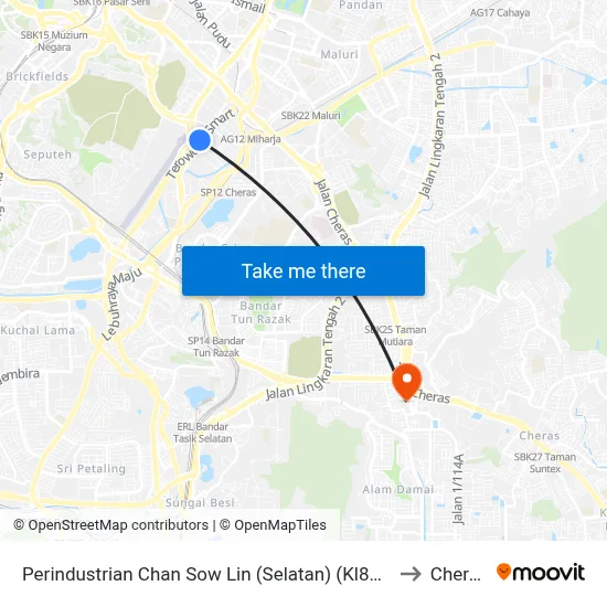 Perindustrian Chan Sow Lin (Selatan) (Kl805) to Cheras map