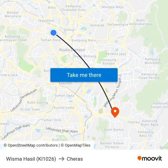 Wisma Hasil (Kl1026) to Cheras map