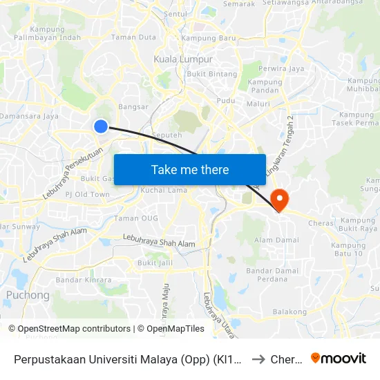 Perpustakaan Universiti Malaya (Opp) (Kl1109) to Cheras map