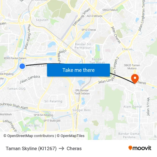 Taman Skyline (Kl1267) to Cheras map