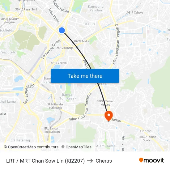 LRT / MRT Chan Sow Lin (Kl2207) to Cheras map