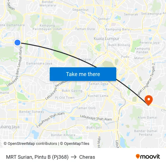 MRT Surian, Pintu B (Pj368) to Cheras map