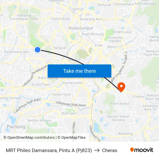 MRT Phileo Damansara, Pintu A (Pj823) to Cheras map