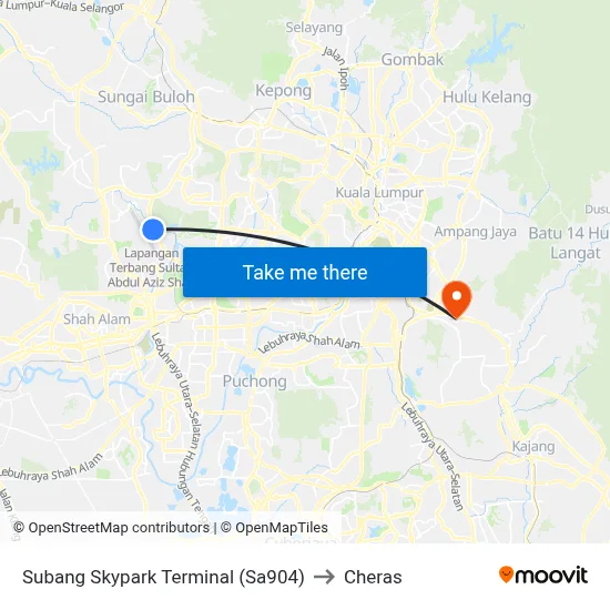 Subang Skypark Terminal (Sa904) to Cheras map