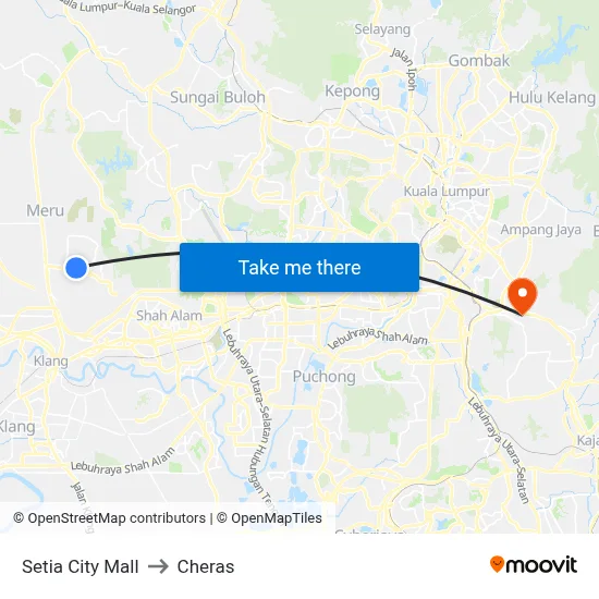 Setia City Mall to Cheras map