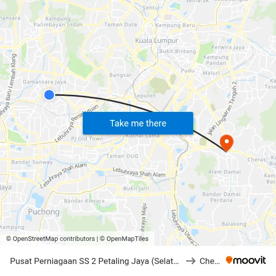 Pusat Perniagaan SS 2 Petaling Jaya (Selatan) (Pj347) to Cheras map
