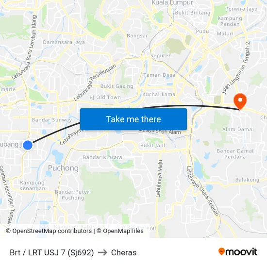 Brt / LRT USJ 7 (Sj692) to Cheras map