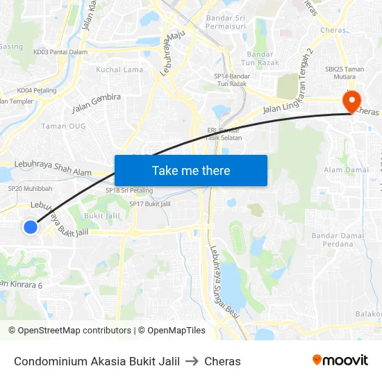 Condominium Akasia Bukit Jalil to Cheras map