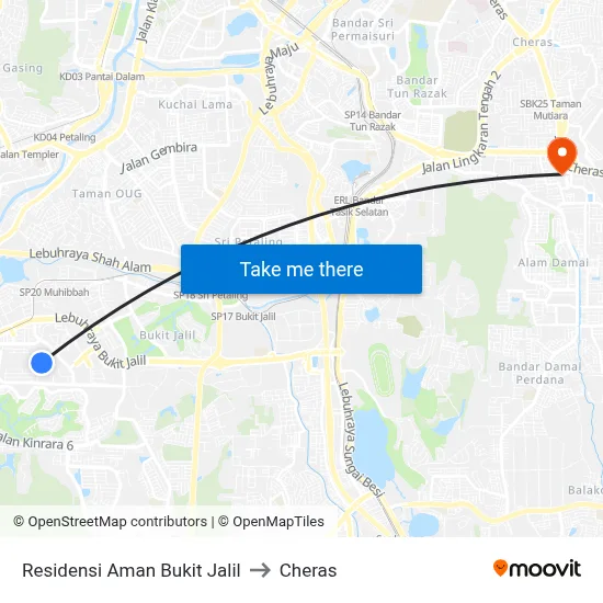 Residensi Aman Bukit Jalil to Cheras map