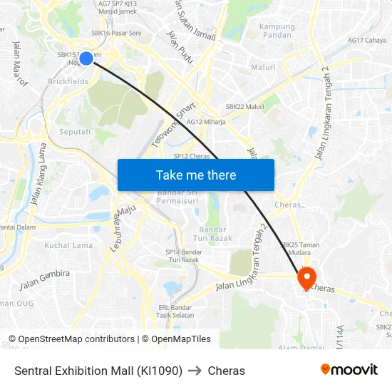 Sentral Exhibition Mall (Kl1090) to Cheras map