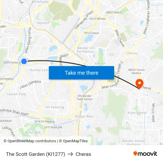 The Scott Garden (Kl1277) to Cheras map
