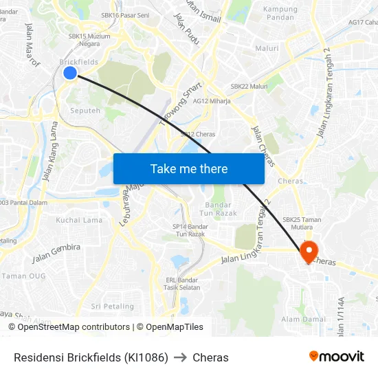 Residensi Brickfields (Kl1086) to Cheras map